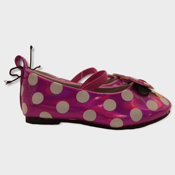 Disney Baby Girl Minnie Mouse Pink Shimmer Polka Dot Mary Jane Ballet Flats Size - Picture 2 of 5